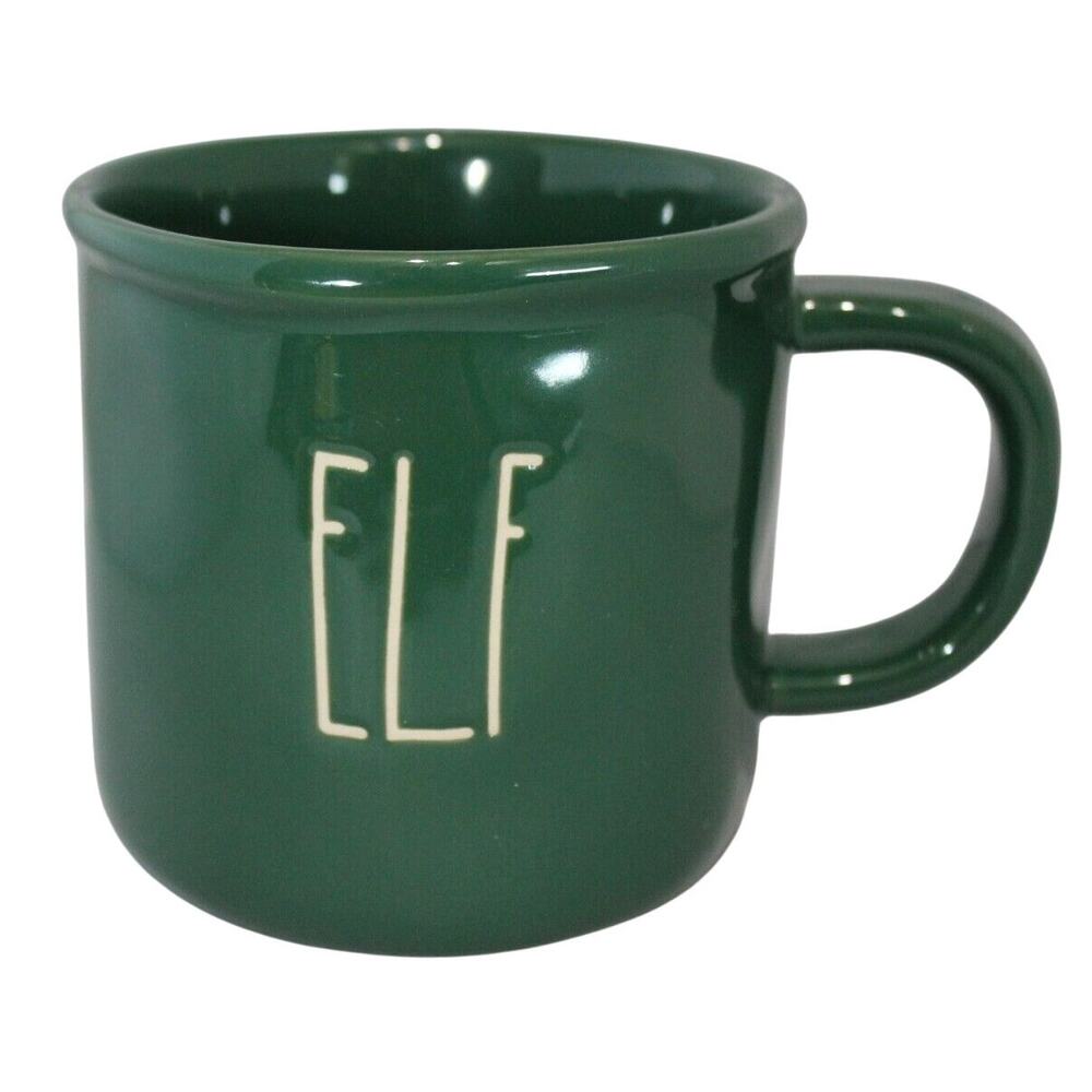 Rae Dunn Artisan Collection Magenta ELF Coffee Mug Cup Christmas Green & White